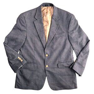 Ralph Lauren Mens Houndstooth Blazer 40R Wool Gray‎ Blue Checkered 2 Button Prep